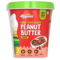 Alpino High Protein juodojo šokolado žemės riešutų sviesto traškus 500 g | 30% daug baltymų | Pagaminta iš skrudintų žemės riešutų, žirnių baltymų ir juodojo šokolado 500gm