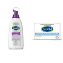 Cetaphil PRO Aliejų kontroliuojančios putos veido prausiklis aknės ir riebiai odai 236ml VVF Indija Valomasis ir drėkinamasis sindetinis muilas, 75g