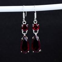 Granato brangakmenis Antikiniai auskarai 925 prabos sidabriniai auskarai, Boho sidabro papuošalai Kabantys auskarai, Dovanos gimtadieniui Dovanos jai 2.95" raudona