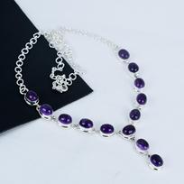 Natūralaus ametisto brangakmenio rankų darbo 925 svarų sterlingų sidabro karoliai, ametisto sidabro karoliai žmonai, unisex karoliai, dovana vakarėliui 20" violetinė