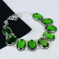 Green Tourmaline Gemstone Handmade 925 Sterling Silver Electroform Necklace, Green Tourmaline Silver For Wife Unisex Necklace Birthday Gifts 20" žalia