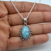 Solid 925 Sterling Silver Gemstone necklace, Natural Larimar Necklace, gift For Her, Boho Jewelry, Silver Jewelry, Wedding Necklace 19.30 Inch