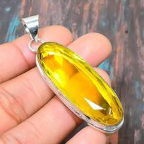 Citrine Gemstone  925 Sterling Silver Handmade Wonderful Jewelry Pendant 2.44 inches geltona