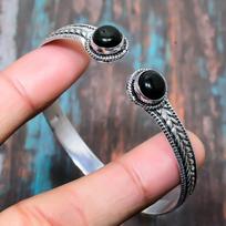Wonderful Black Onyx Gemstone Handmade 925 Sterling Silver Jewelry Bangle Adjustable Adjustable juoda