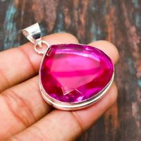 Pink Rubillite, Gemstone Handmade 925 Sterling Silver Jewelry Pendant For Thanksgiving 1.70 Inches rožinė