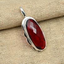 925 Sterling Silver Red Garnet Handmade Jewelry Pendant For Thanksgiving Gift 2.08" raudona