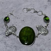 Natural Green Labradorite,Peridot Stone 925 Sterling Silver Bracelet 7-8  K6n12 gray