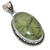 Natural Moss Prehnite Gemstone 925 Sterling Silver Gift Pendant 2.29  U2e83