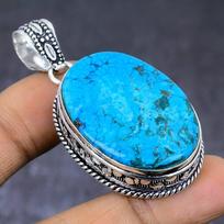 Natural Tibetan Turquoise Gemstone 925 Steling Silver Pendant 2.13  J7b58