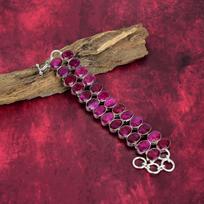 Rankų darbo apyrankė su raudonu rubinu, 925 prabos sidabro reguliuojama grandinėlė, subtilūs papuošalai Padėkos dienai Adjustable with 8 inches raudona