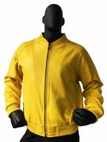 AL KHALID Men's Real Lambskin Yellow Bomber Jacket Baseball Varsity Style Leather Jacket XS geltona