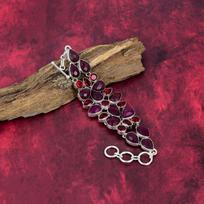 Fasetuotas rubinas, raudonas granatas, 925 prabos sterlingų sidabro brangakmenių papuošalas, rankų darbo apyrankė Motinos dienai Adjustable With 8 Inches raudona