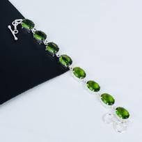 Subtili peridoto brangakmenio rankų darbo 925 prabos sidabrinė apyrankė, rožinio kuncito apyrankė žmonai, unisex apyrankė Padėkos dienos dovana 8" žalia