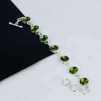 Dainty Peridot Gemstone Handmade 925 Sterling Silver Bracelet, Peridot Bracelet For Wife , Unisex Bracelet Birthday Gift For Wife 8" žalia