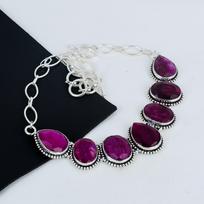 Dainty Kashmir Ruby Gemstone Handmade 925 Sterling Silver Necklace, Kashmir Ruby Silver Necklace For Wife, Unisex Necklace, Mother's Day Gift 20" raudona