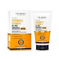 Dr. Sheth's Be aliejaus apsauginis kremas nuo saulės su keramidais ir vitaminu C SPF 50+ PA++++ | Sveikai ir švytinčiai odai | Nuo UVA/UVB | Unisex | 50g