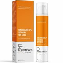 DERMATOUCH Niacinamidas 2% Vitaminas C Kremas nuo saulės spindulių švytinčiai odai | SPF 50+ PA ++++ | Greitai įsigeriantis | Nepalieka baltų pėdsakų | 50g orange
