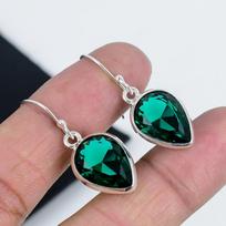 Dainty Green Tourmaline Gemstone Earrings, 925 Sterling Silver Earring, Handmade Boho Silver Jewelry Dangle Earrings, Wadding Gifts 1.77" žalia