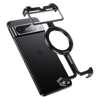 Aliuminio lydinio berėmis telefono dėklas Google Pixel 9 Pro XL 9 Pro 8 Pro, su belaidžiu įkrovimu, magnetiniu žiedo laikikliu, smūgiams atsparus dangtelis Google Pixel 9/9 Pro juoda
