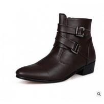Leather Boots Men's High Top Martin Boots British Business Pointed Casual Men's Boots Large Size Support 39