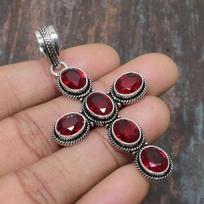 Mozambique Garnet Gemstone Handmade Solid 925 Sterling Silver Jewelry Pendant For Women 2.56 Inches raudona