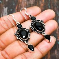 Charming Black Spinel, Gemstone Handmade Jewelry 925 Sterling Silver Earring 2.27 Inches juoda