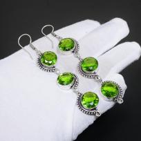 Peridot brangakmenio rankų darbo 925 sterlingų sidabro papuošalai auskarai Peridot auskarai moterims, papuošalai dovanoms Rankų darbo papuošalai auskarai 2.55" žalia