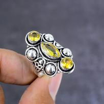 Natural Citrine Gemstone Handmade 925 Sterling Silver Jewelry Ring Size 7 V9e45