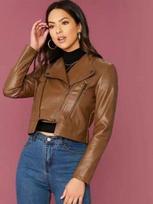 Genuine BROWN New Leather Jacket Motorcycle Soft Biker Women Lambskin Handmade S ruda