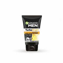 Garnier Men Turbo Bright Dvigubo poveikio veido prausiklis, Giliai valantis, Apsaugantis nuo taršos veido prausiklis su aktyvuota anglimi ir vitaminu C, 100g