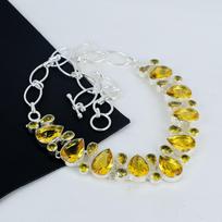 Amazing Citrine Gemstone Handmade 925 Sterling Silver Necklace, Citrine Silver Necklace For Wife, Unisex Necklace, Christmas Day Gift 20" geltona