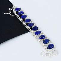 Natūralaus lapis lazulio akmens rankų darbo 925 svarų sterlingų sidabro apyrankė, lapis lazulio apyrankė žmonai, unisex apyrankė, vėlimo dovana 8" mėlyna
