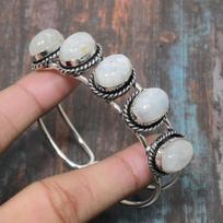 Vaivorykštinis Mėnulio Akmuo Brangakmenis Rankų Darbo 925 Sterlingo Sidabro Apyrankė-Manžetė Reguliuojama Adjustable balta
