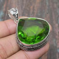 Lovely Peridot Gemstone Handmade  925 Sterling Silver Jewelry Pendant 1.97 Inches žalia