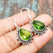 Gorgeous Peridot Gemstone Handmade Solid 925 Sterling Silver Earring Jewelry 1.38 Inches žalia