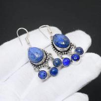 Lapis Lazuli brangakmenių rankų darbo 925 sterlingų sidabro auskarai Natūralūs Lapis Lazuli auskarai rankų darbo Lapis Lazuli auskarai dovanos moterims 1.37" mėlyna
