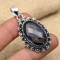 Spectacular Iolite Gemstone Handmade 925 Solid Sterling Silver Jewelry Superb Pendant For Women 1.81 Inches violetinė
