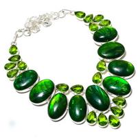 Natūralus žalias labradoritas, peridoto brangakmenis 925 prabos sidabrinis vėrinys 18  w1m87
