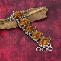 Gintaras iš Baltijos 925 prabos sidabro papuošalai, Rankų darbo nuostabi apyrankė jai, Natūri reguliuojama brangakmenių apyrankė jai 8 Inches With Adjustable oranžinė