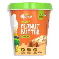 Alpino Didelio baltymingumo Džagerio Žemės riešutų sviestas Glotnus 500 g | 30% Didelis baltymų kiekis | Pagamintas su skrudintais žemės riešutais, išrūgų baltymais, ekologišku džageriu 500gms
