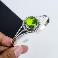 Amazing Peridot Gemstone Handmade Cuff Bangle 925 Sterling Silver Cuff Bangle,Peridot Cuff Bangle For Wife , Unisex Bangle, Thanksgiving Gift 7" žalia