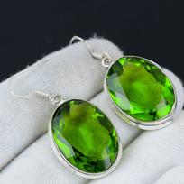 Dainty Peridot Gemstone Earrings, 925 Sterling Silver Earring, Handmade Boho Silver Jewelry Dangle Earrings, Engagement Gifts 1.96" žalia