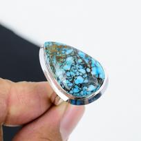 Natural Tibetan Turquoise Adjustable 925 Sterling Silver Ring - Fits US Sizes 6 to 11 - Handmade Boho Jewelry for Women & Men, Party Wear Gifts Adjustable mėlyna
