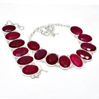 Kashmir Ruby Gemstone Handmade 925 Sterling Silver Jewelry Kashmir Ruby Neclace Bracelet Set, Antique Jewelry Set, Easter Gifts 20" raudona