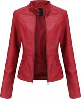 Handmade Biker Motorcycle Women's Jacket Red Stylish Genuine Lambskin Leather Soft S raudona