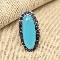 Blue Chalcedony Gemstone Solid 925 Sterling Silver Handmade Oval Shape Ring Jewelry 4 mėlyna