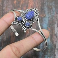 Nuostabus Lazurito Akmuo 925 Sterlingo Sidabras Rankų Darbo Mansetė Apyrankė Reguliuojama Adjustable mėlyna
