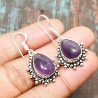 Amethyst Gemstone 925 Sterling Silver Handmade Amazing Jewelry Earring 1.38 Inches violetinė