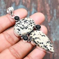 Charming Dalmation Jasper Gemstone Handmade 925 Sterling Silver Pendant Jewelry 2.95 Inches geltona