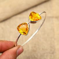 Honey Topaz Gemstone Handmade 925 Sterling Silver Jewelry Cuff For Women Adjustable geltona